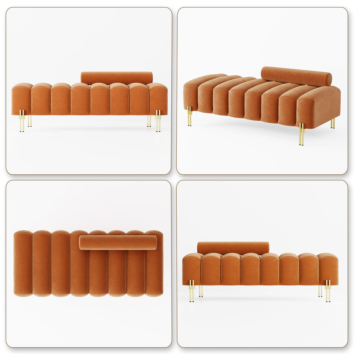 Orange Velvet Ottoman Bench X419199