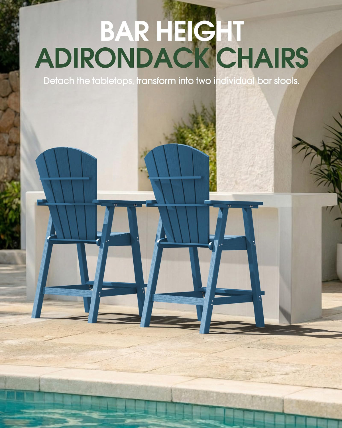 Navy Blue Adirondack Chairs Set of 2 with Table Trays S70588