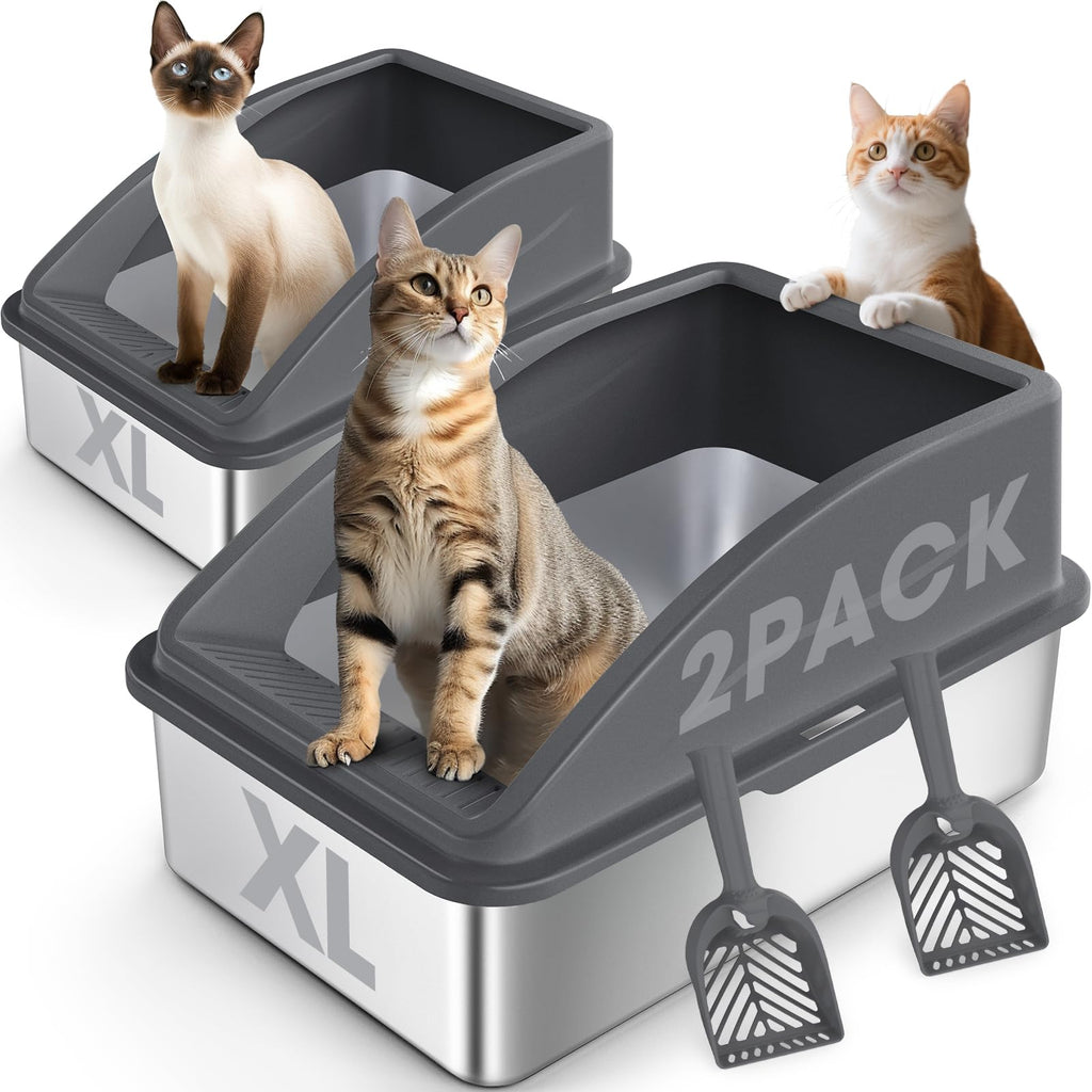 2 Pack XL Stainless Steel Enclosed Cat Litter Box with Lid L36314