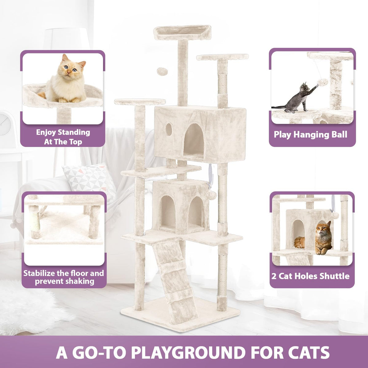 70 Inches Multi-Level Cat Tree with Scratching Posts K321735