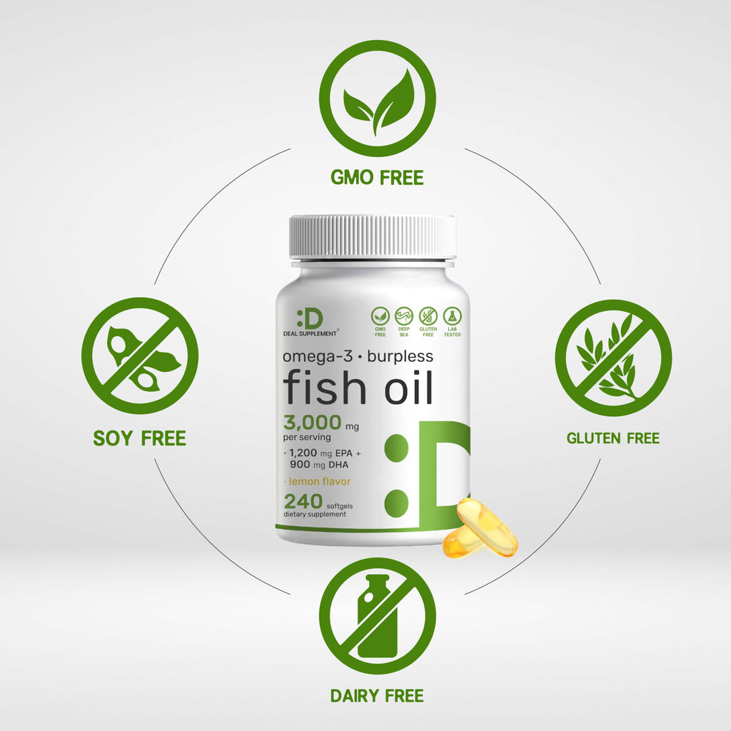 Omega 3 Fish Oil 3,000mg 240 Softgels EPA DHA Lemon Flavored Y633