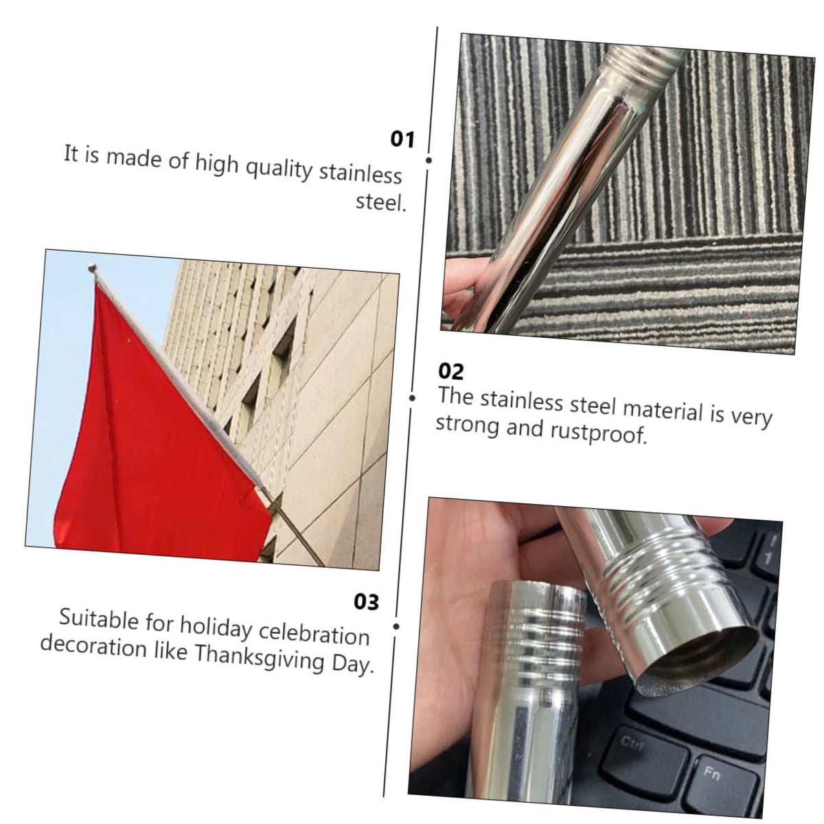 2 Pieces 1.5m Stainless Steel Flagpole A482061