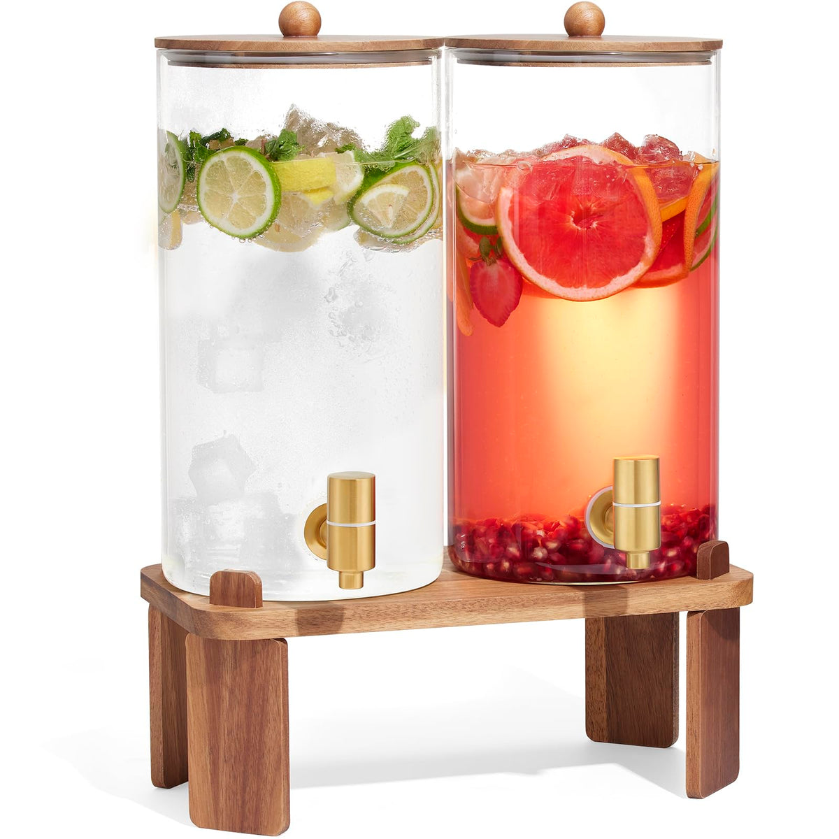 2pcs 1.5 Gallon Glass Drink Dispenser with Wood Stand Y784