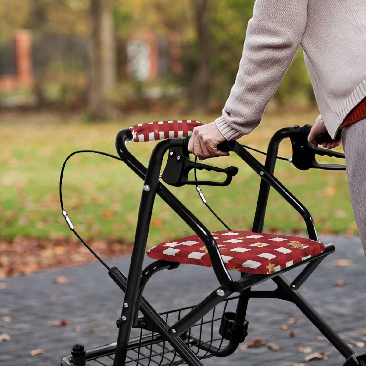 Red Lattice Rollator Walker Accessories Seat and Backrest Rollbar Covers Washable D876243