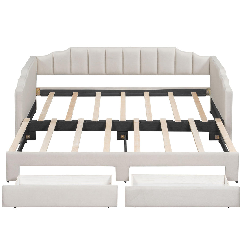 Linen Upholstered Daybed with Trundle and 2 Storage Drawers B978755