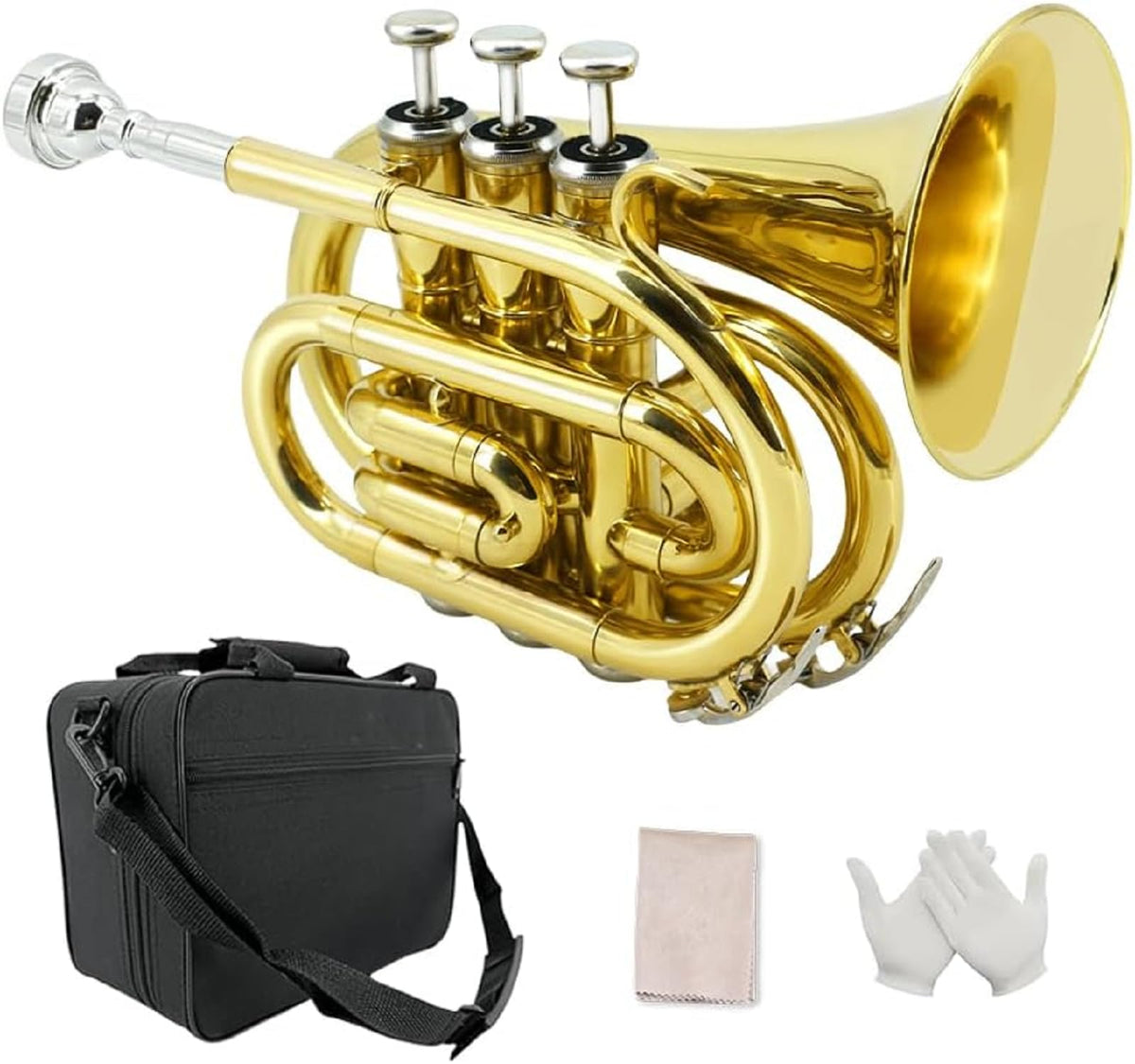 Bb Flat Brass Pocket Trumpet with 7C Mouthpiece P570377