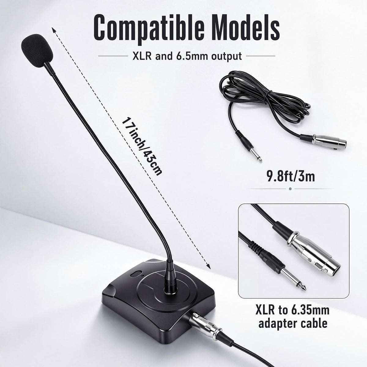 3 Pcs Gooseneck Wired Microphone with Base X784