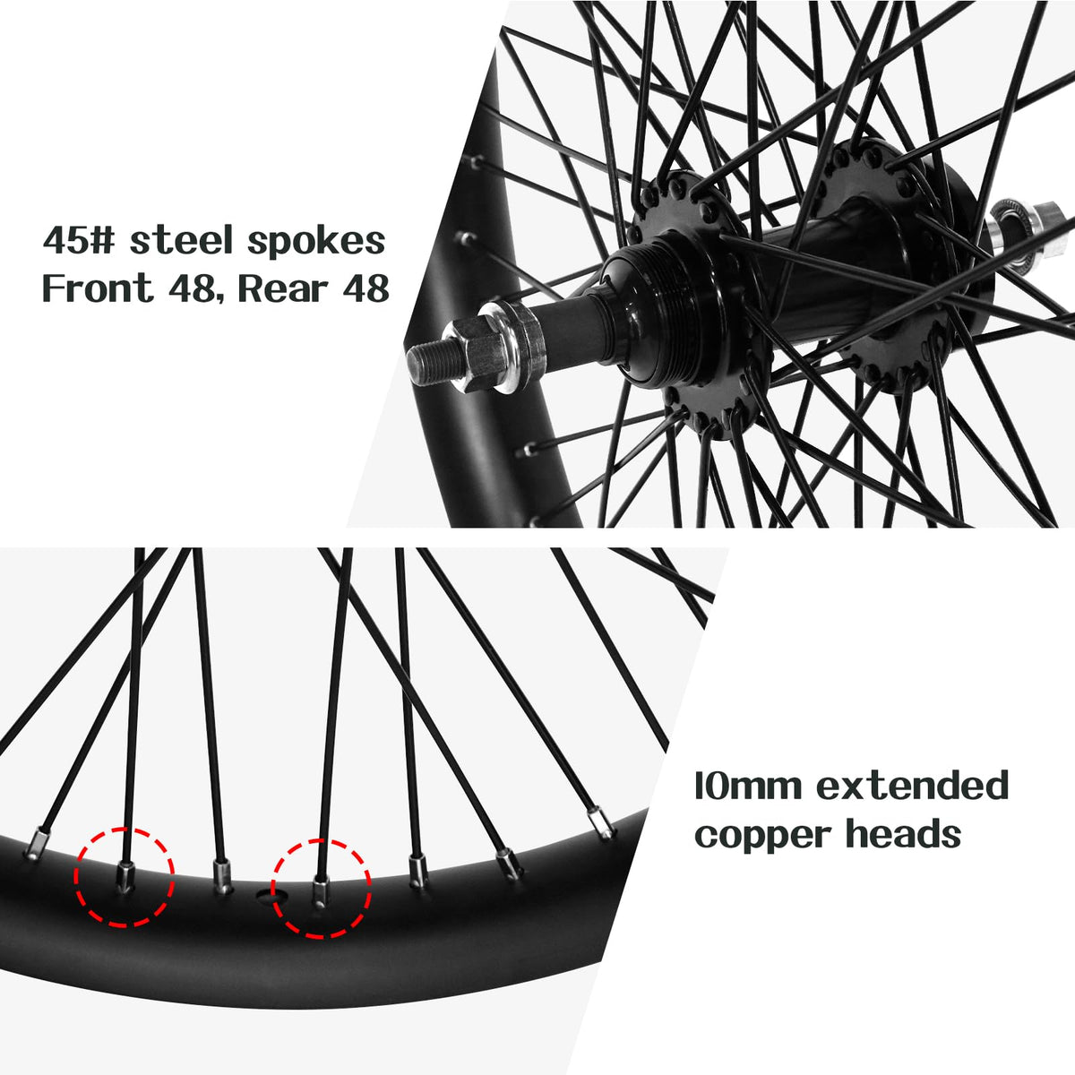 20"/26" Heavy Duty Bike Wheelset, Front and Rear, 12 Gauge 48 Spokes, Double Wall Aluminum Alloy Disc Brake MTB U368450