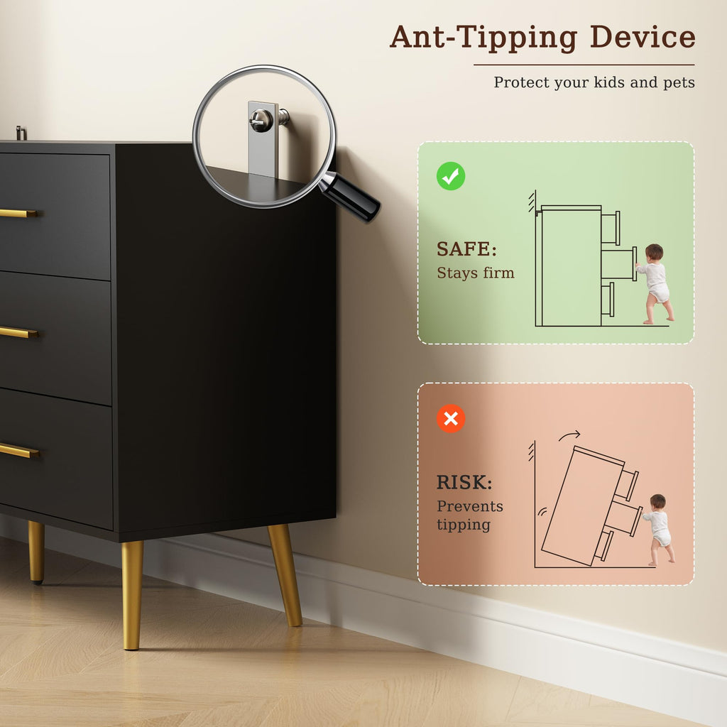 Black 6 Drawer Wood Dresser F396