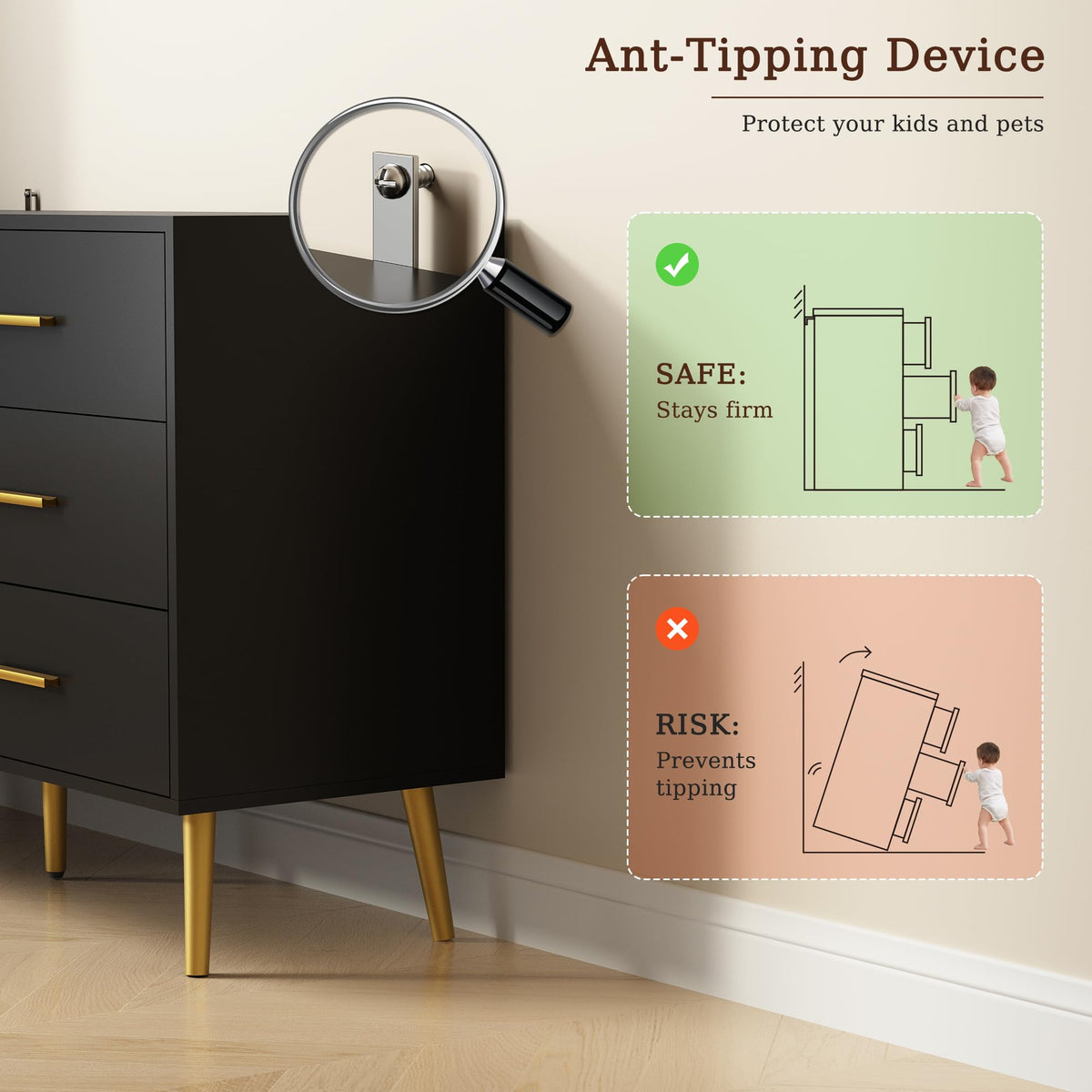 Black 6 Drawer Wood Dresser F396