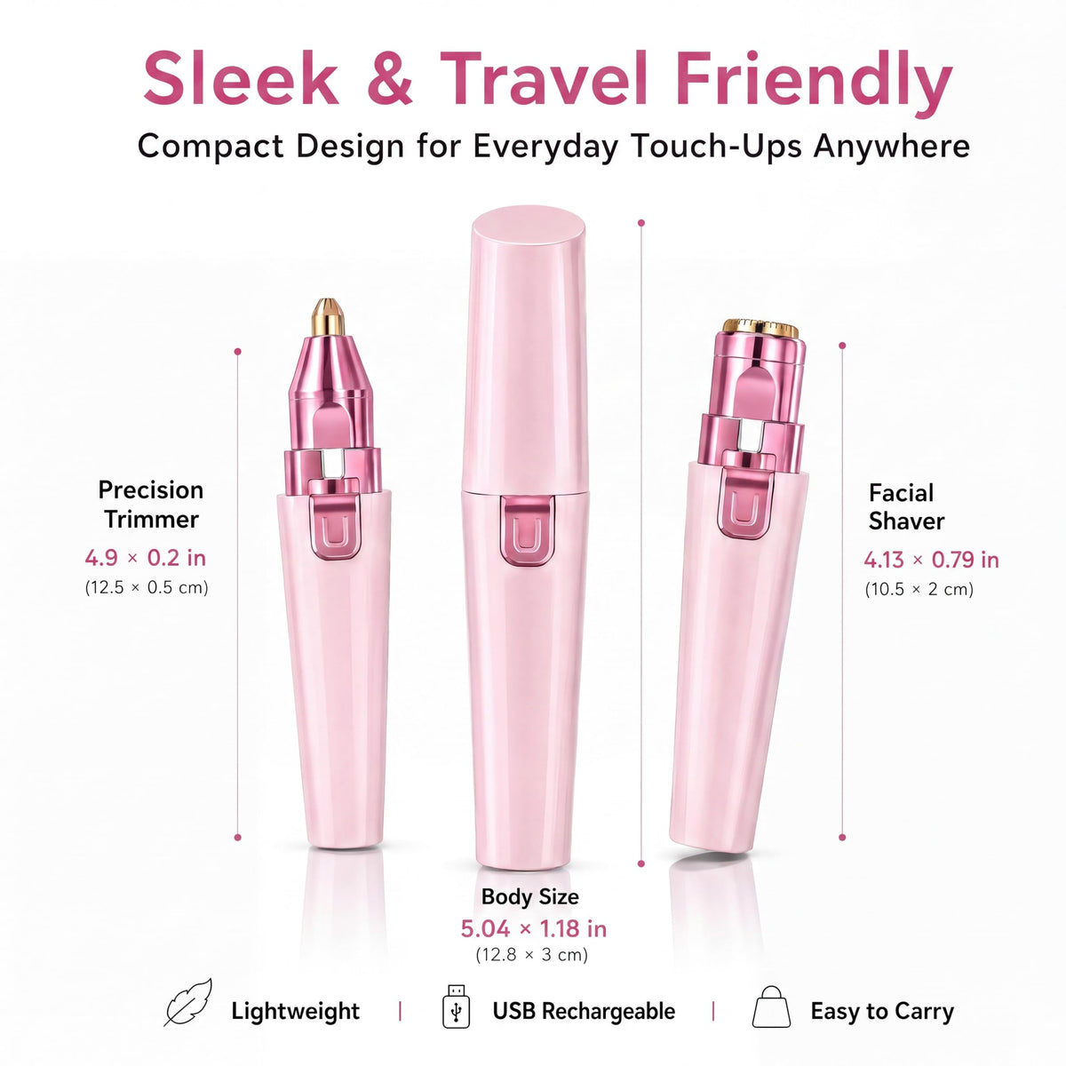 Pink USB Rechargeable Facial Hair Remover T1378