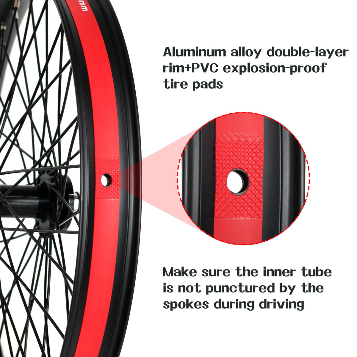20"/26" Heavy Duty Bike Wheelset, Front and Rear, 12 Gauge 48 Spokes, Double Wall Aluminum Alloy Disc Brake MTB U368450