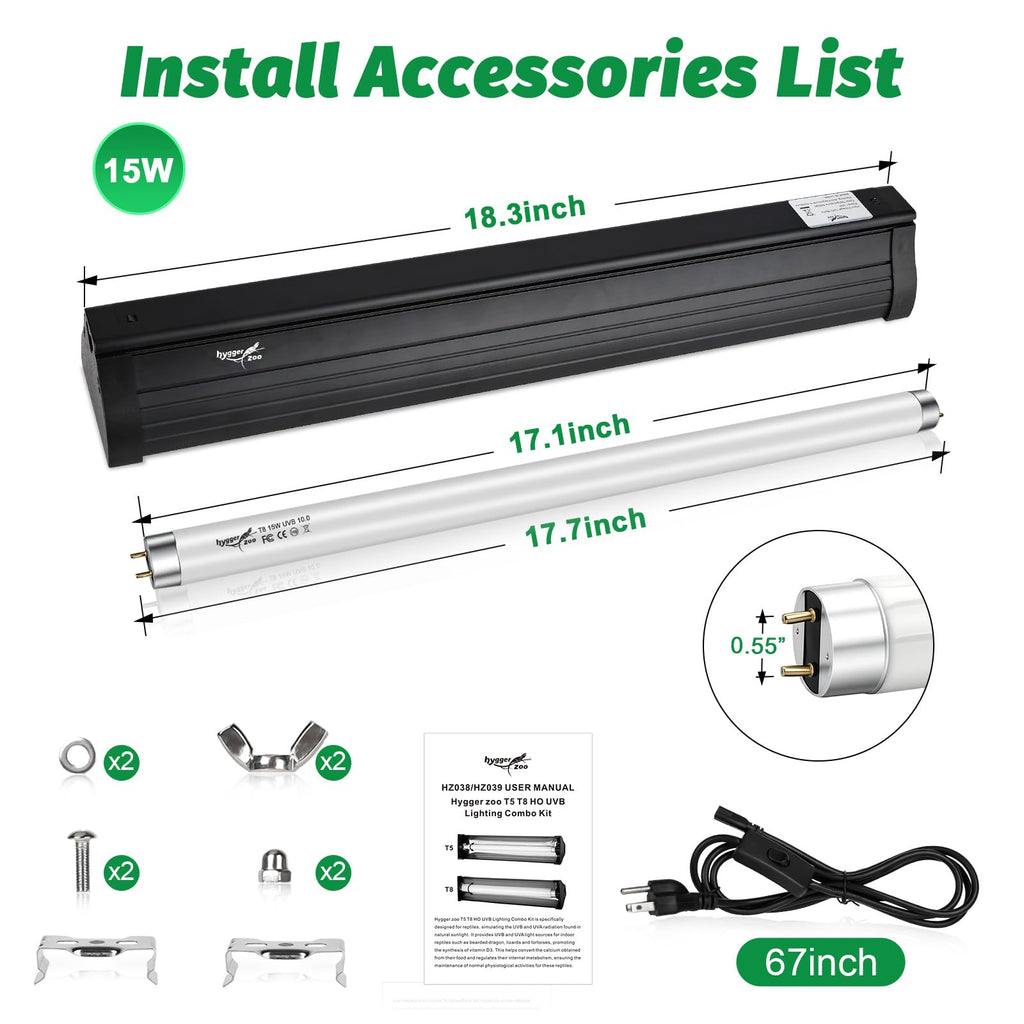 15W T8 UVB Reptile Light Fixture 18 Inch I89588