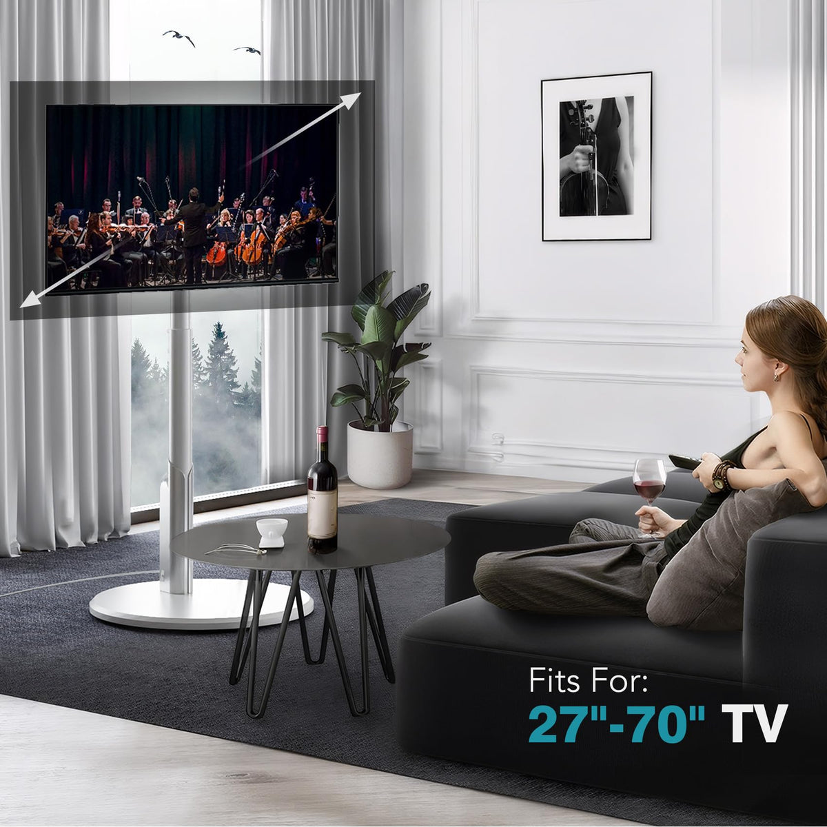 Mobile TV Stand with Power Outlet, Rolling TV Cart for 27-70 Inch, Height Adjustment, Holds up to 88lbs Q8785
