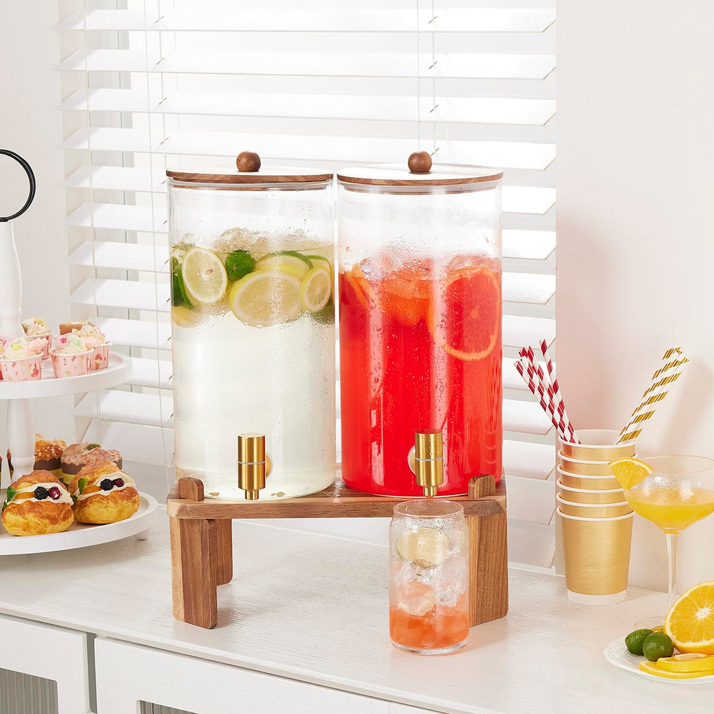 2pcs 1.5 Gallon Glass Drink Dispenser with Wood Stand Y784