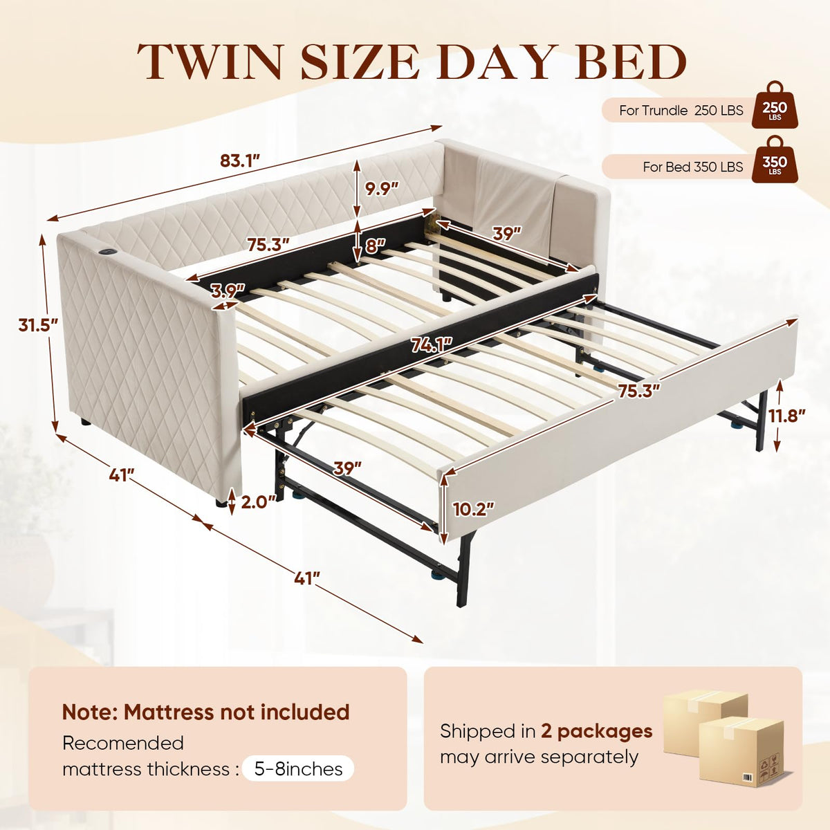 Twin Size Velvet Upholstered Daybed with Trundle S97916