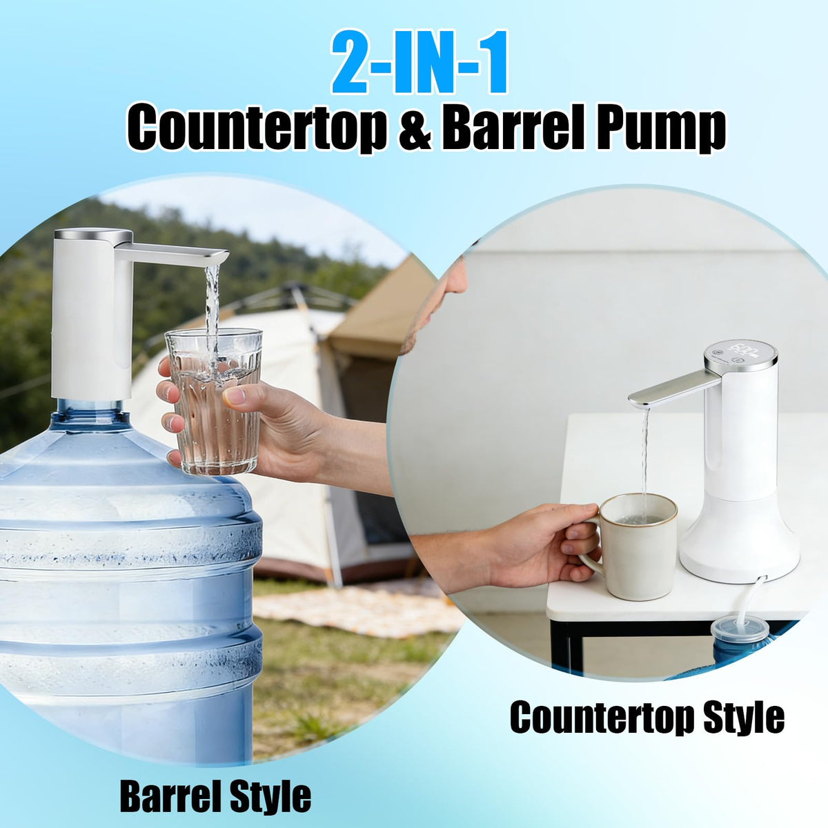 Countertop Water Dispenser with LED Display, Foldable Spout, 4 Dispense Modes, USB-C Rechargeable, White B10398