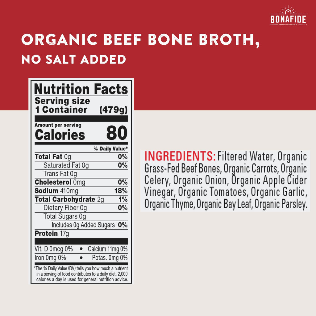 Organic Beef Bone Broth No Salt Added 16.9oz 6 Pack G383