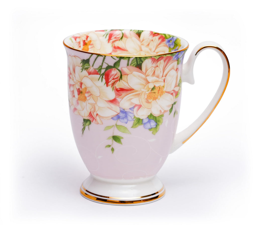 Pink Floral Ceramic Plates and Mugs Set Of 12 K1011