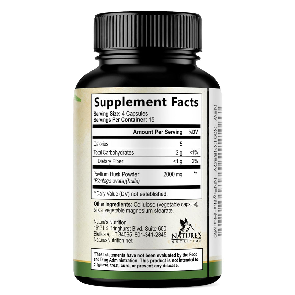 Psyllium Husk Powder 2000mg Fiber Supplement 60 Capsules H172517