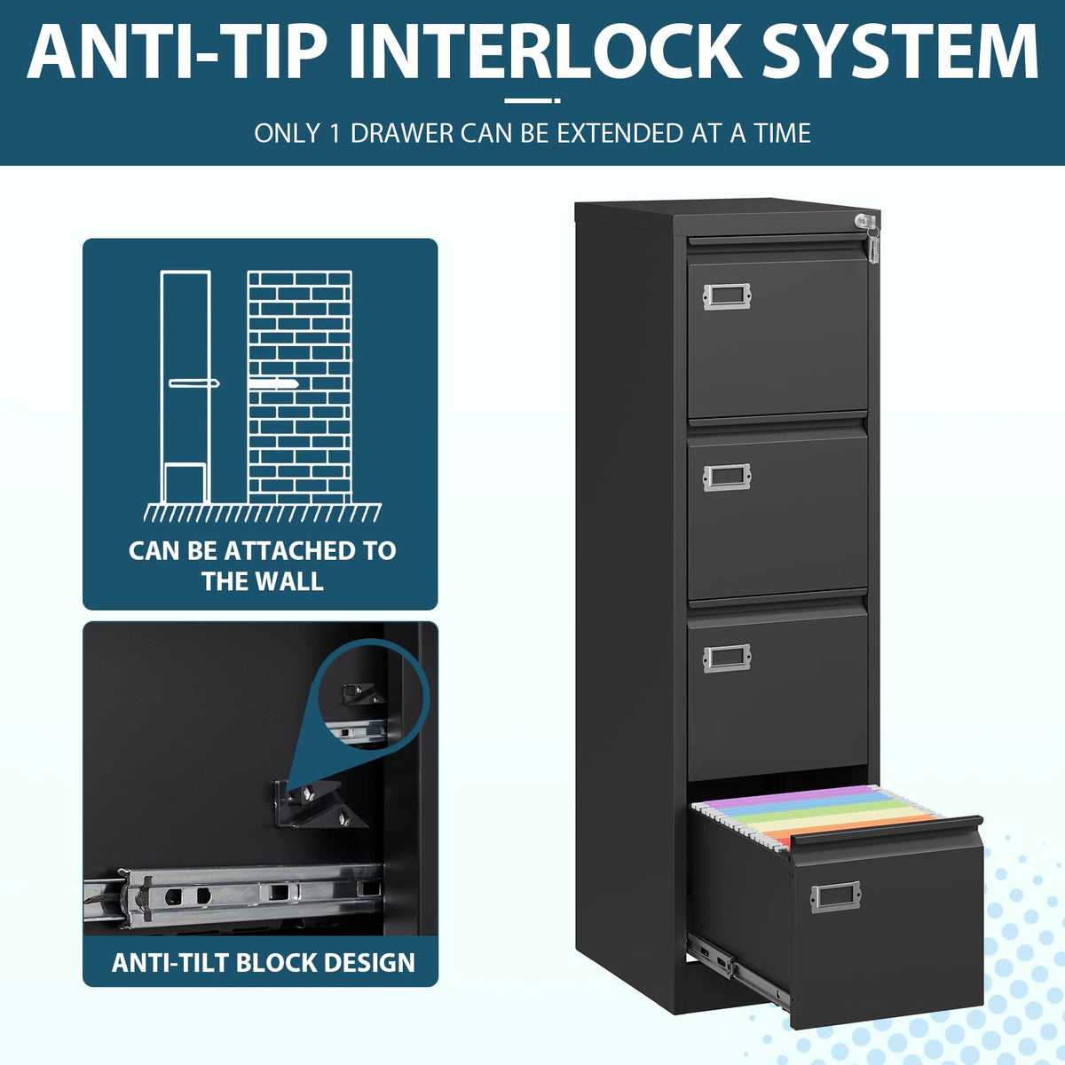 4 Drawer Metal File Cabinet with Lock W7178
