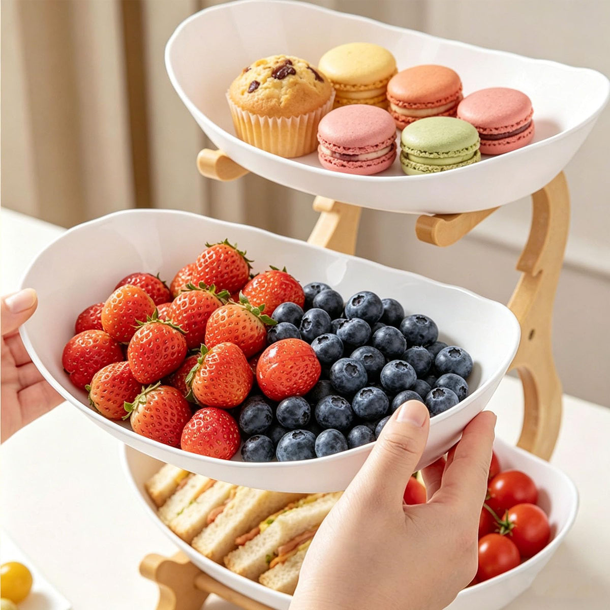 3 Tier Oval Fruit Basket with Bamboo Stand Y9269
