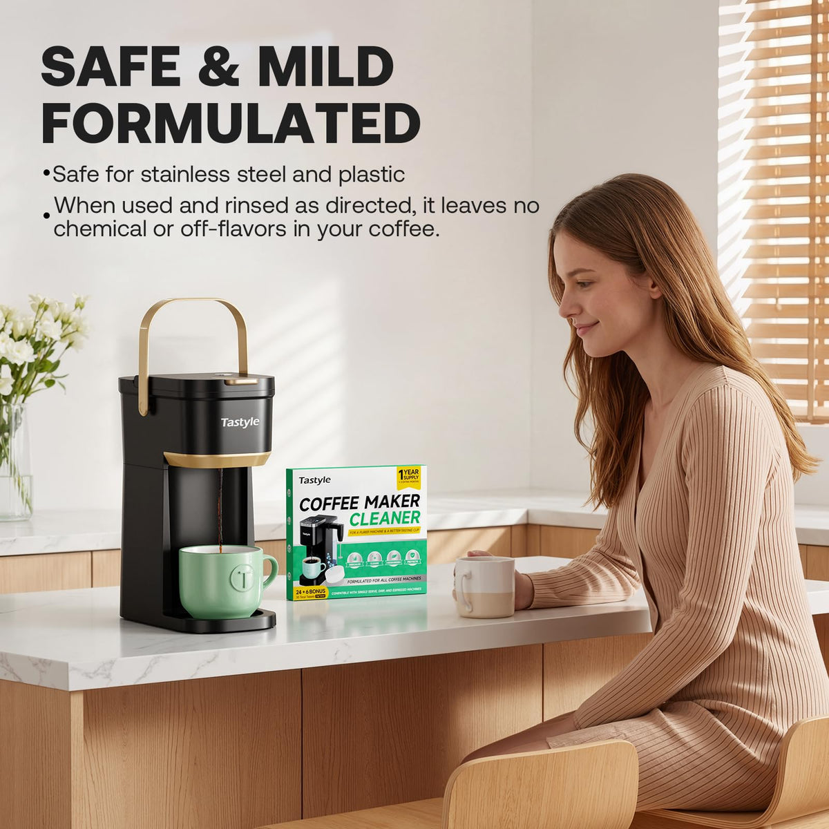 Mini Single Serve Coffee Maker with 30 Descaler Tablets K695471
