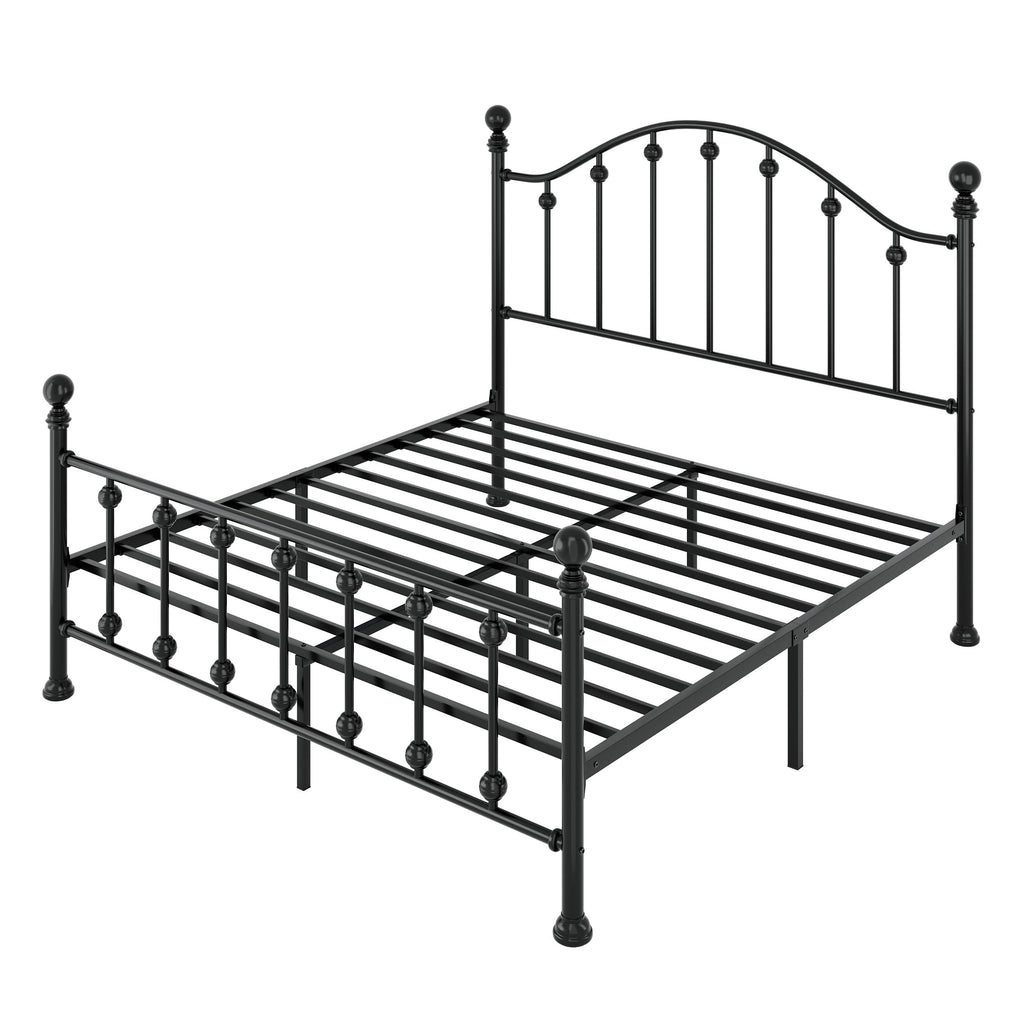 Queen Metal Bed Frame with Victorian Headboard and Footboard Black O9332