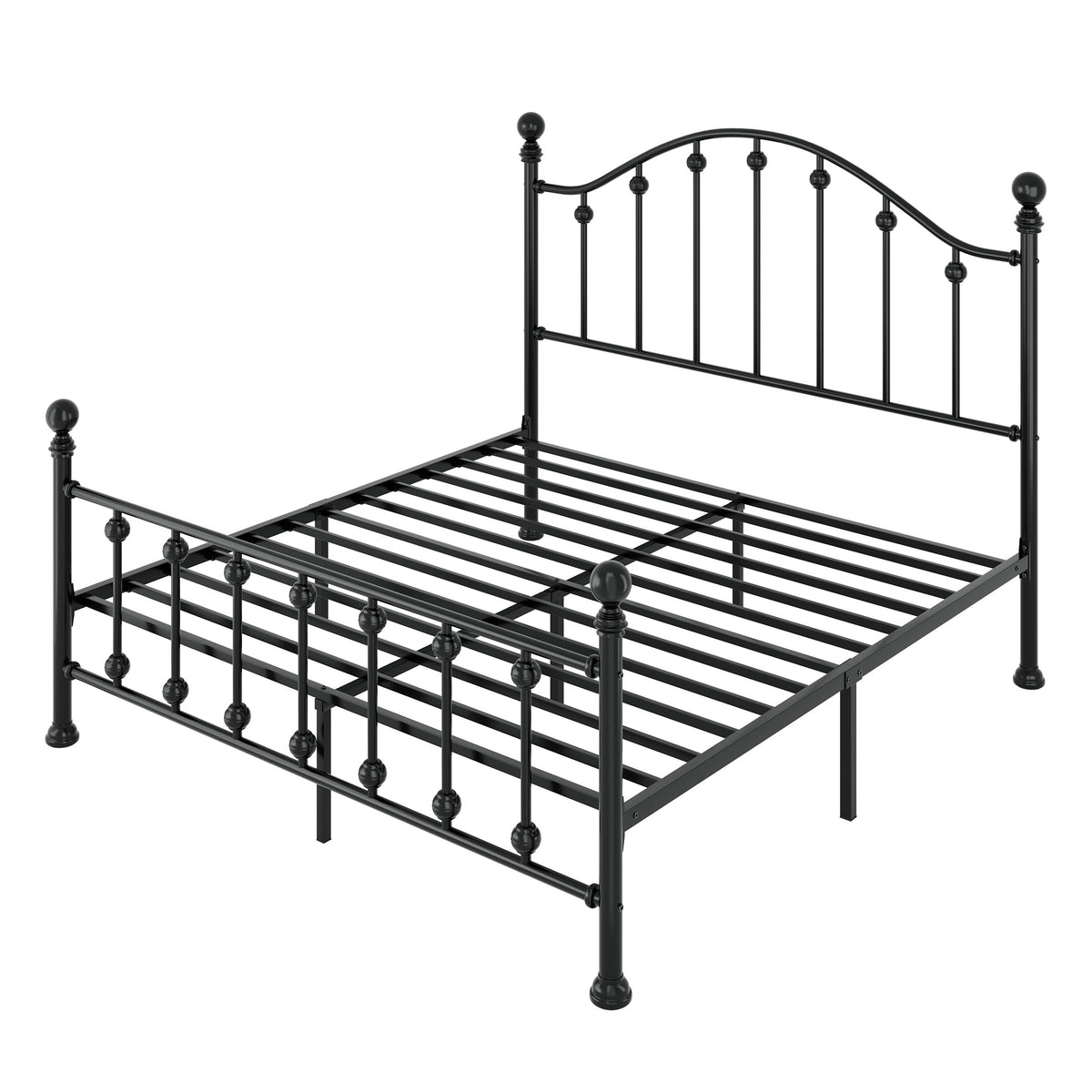 Queen Metal Bed Frame with Victorian Headboard and Footboard Black O9332
