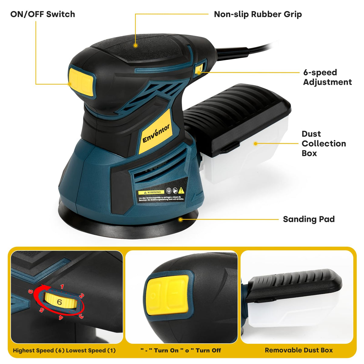Orbital Sander with 6 Speeds, Dust Collection, 5 in, 3A Corded H738