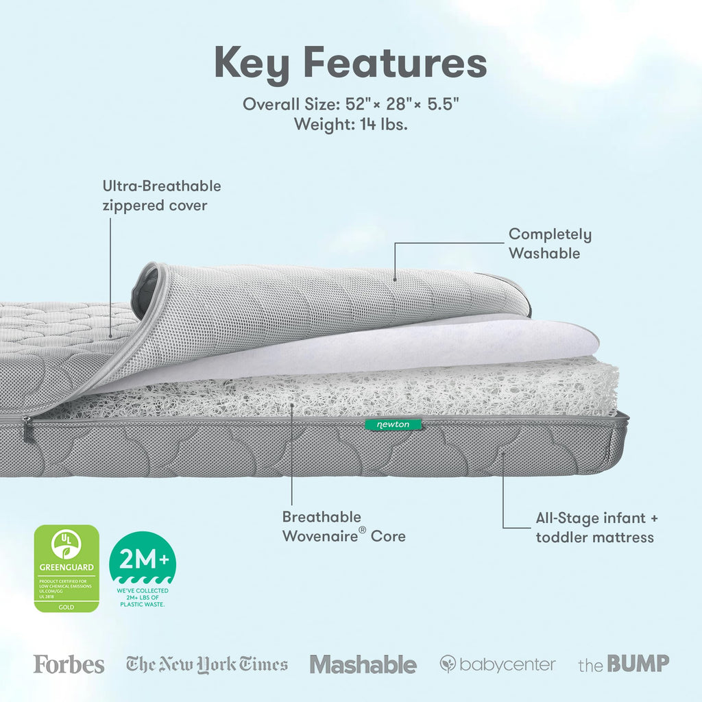 Grey Breathable Washable Crib Mattress & Toddler Bed V3329