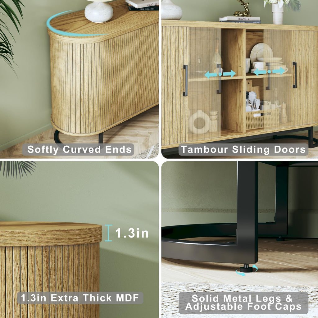 Sideboard Buffet Cabinet with Storage, Fluted Tambour, Adjustable Shelves D748499