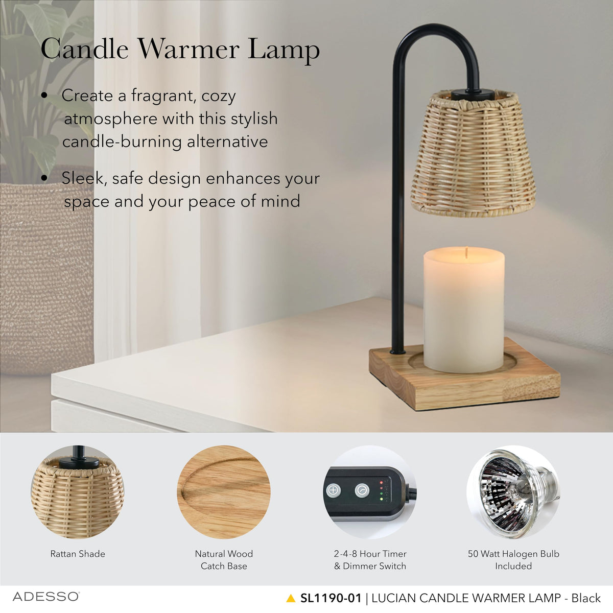 Candle Warmer Lamp, Antique Brass & Ribbed Glass, Dimmable B32325