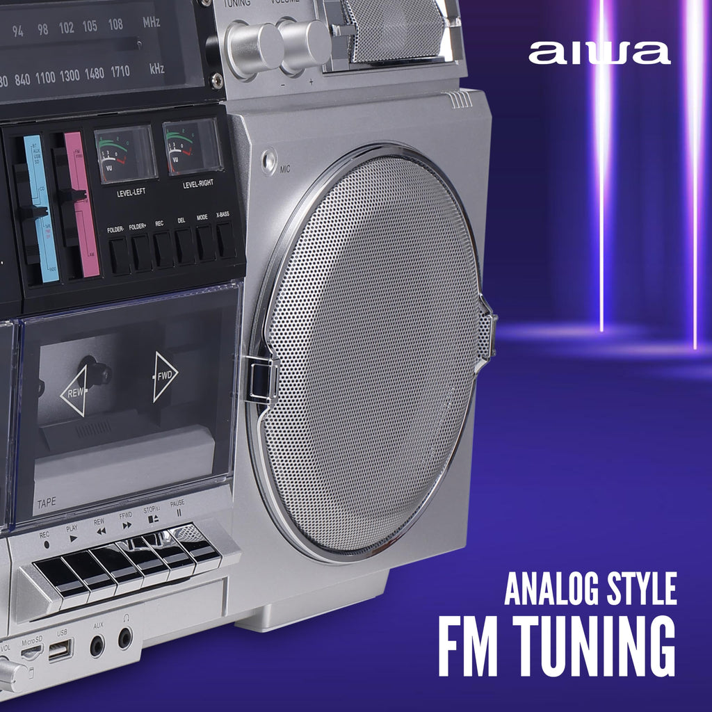 Retro Boombox CD Player with Cassette Recording, Bluetooth, FM/AM Radio, USB/SD/AUX Inputs, Dual 40W Speakers F837094