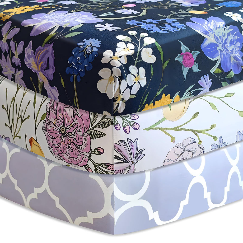 Soft Floral Crib Sheets 3 Pack 28'' X 52'' Fitted Microfiber Violet V766