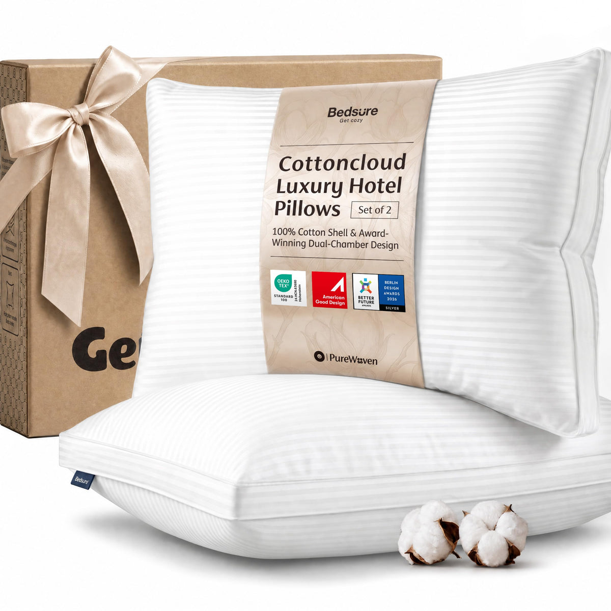 King Size Set of 2 Cotton Pillows M55210