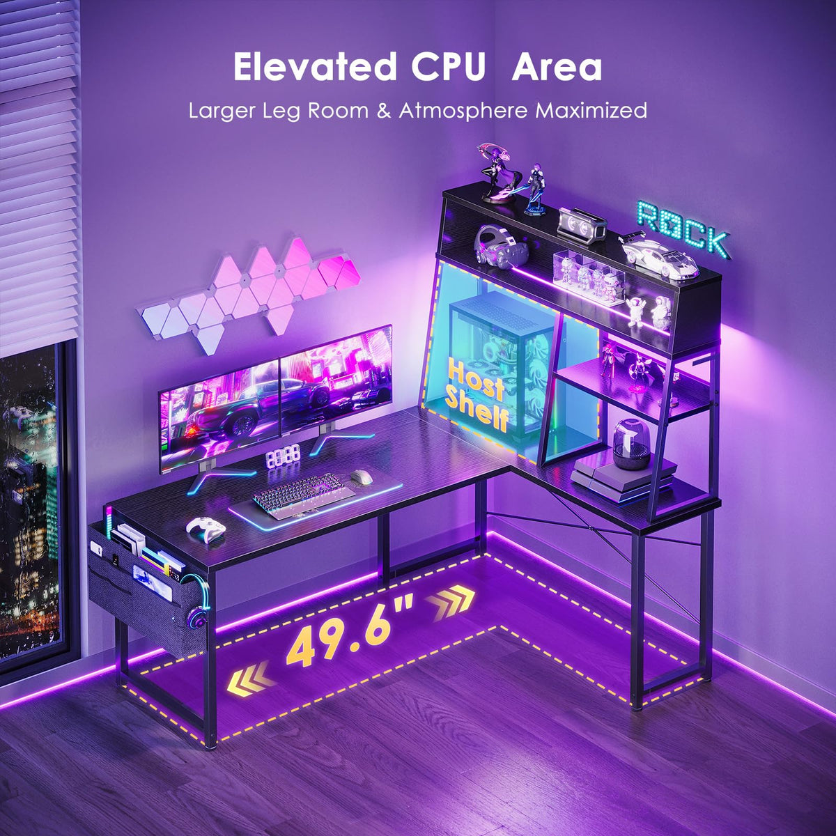 51 Inch L Shaped Gaming Desk with Display Shelves E63701