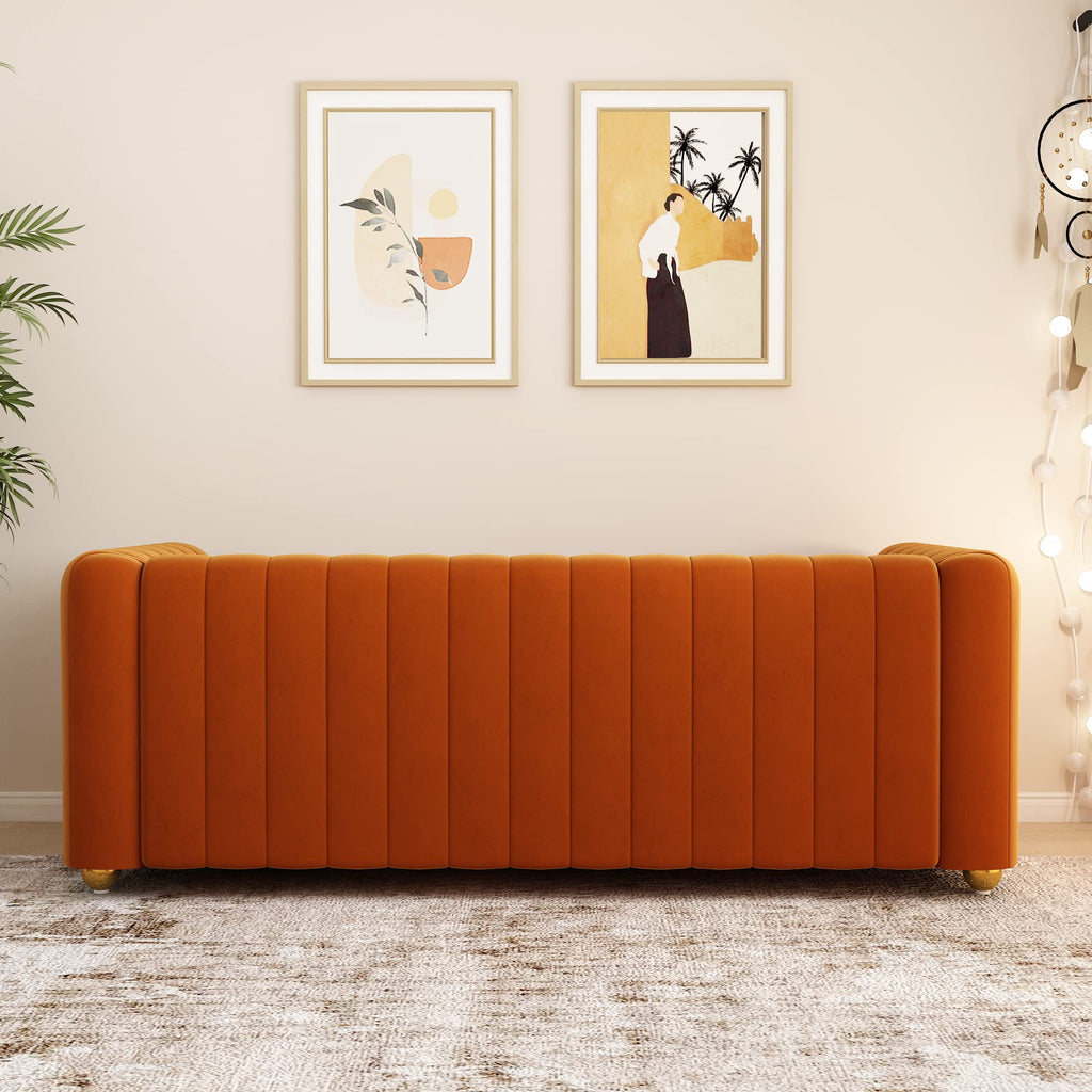 Orange Velvet 3 Seat Sofa P222