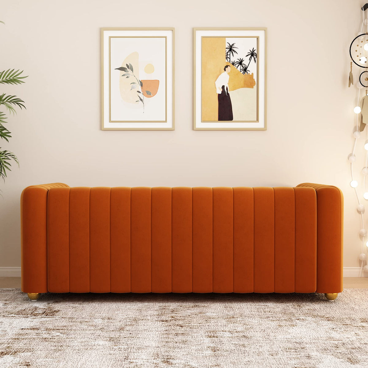 Orange Velvet 3 Seat Sofa P222