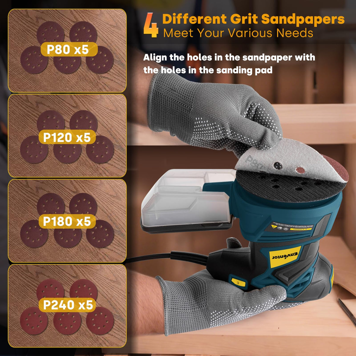 Orbital Sander with 6 Speeds, Dust Collection, 5 in, 3A Corded H738