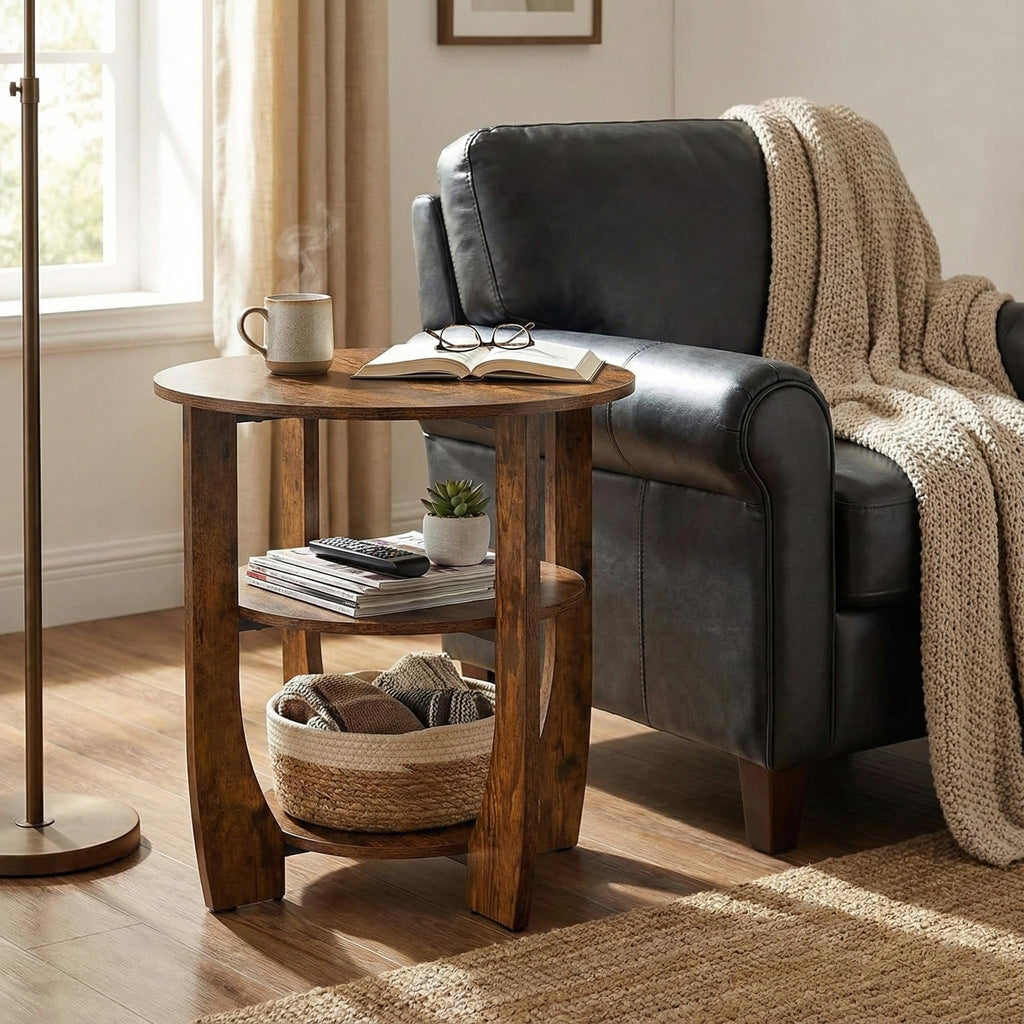 Rustic Brown 19.7 inch Round Side Table K73799