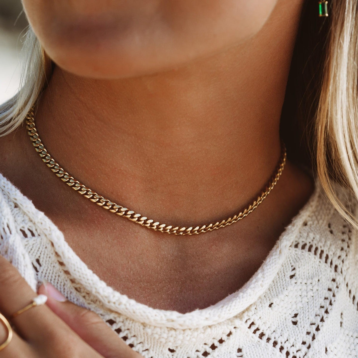 3mm 6mm Cuban Link Chain 14K Gold Plated Stainless Steel Necklace B573558