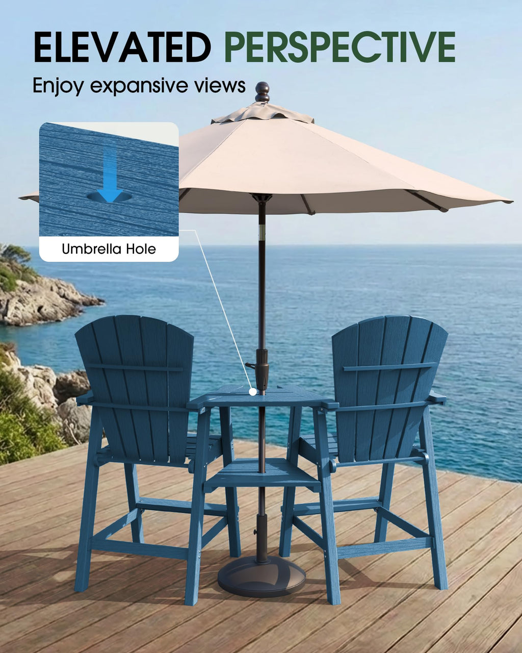 Navy Blue Adirondack Chairs Set of 2 with Table Trays S70588