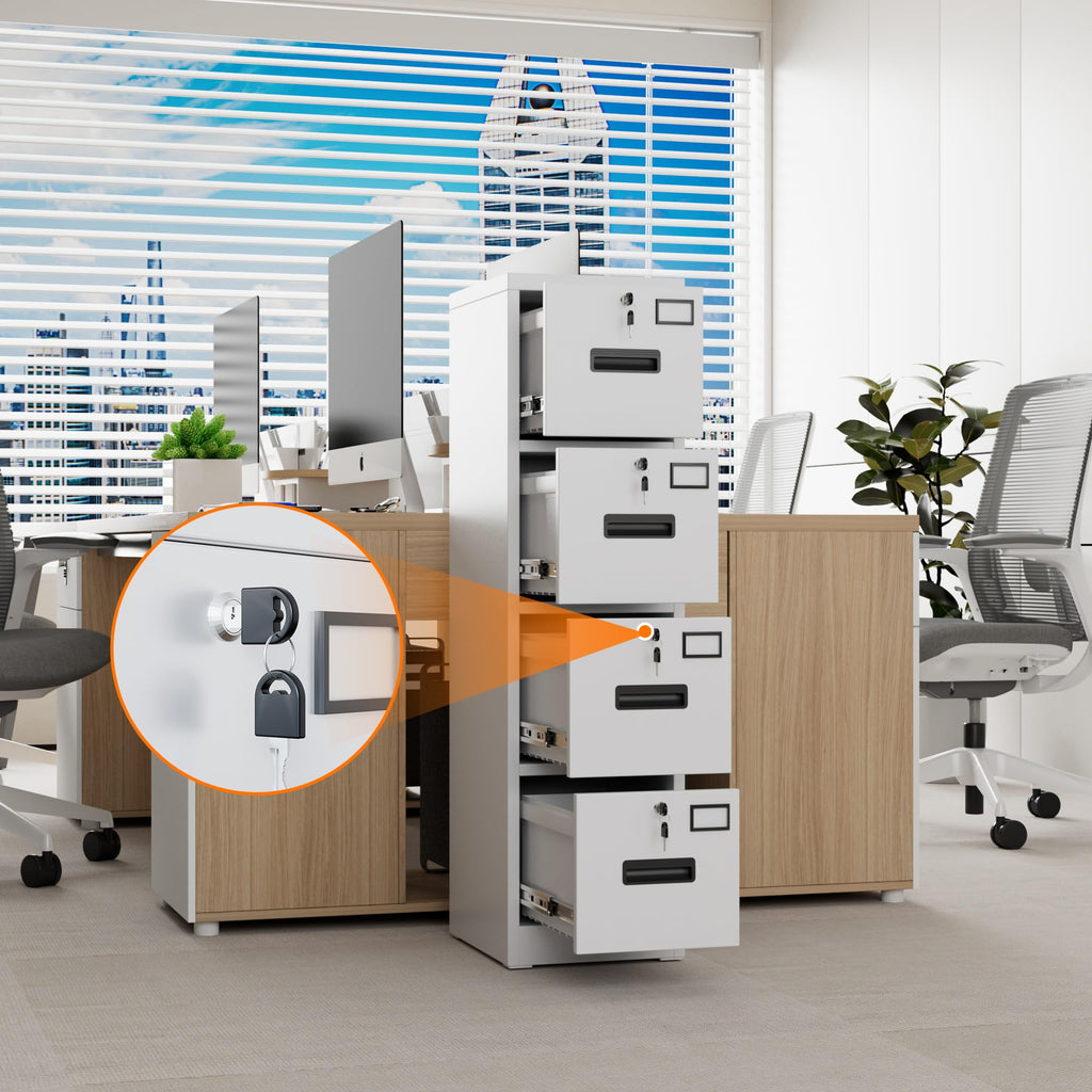 4 Drawer White Metal File Cabinet with Lock L250497