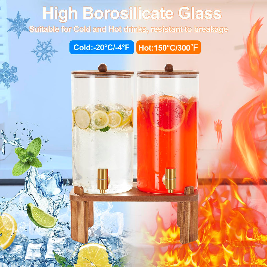2pcs 1.5 Gallon Glass Drink Dispenser with Wood Stand Y784
