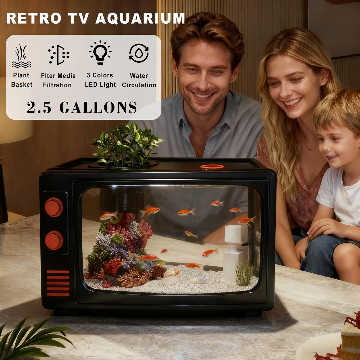 2.5 Gallon Fish Tank Kit with LED Lights, Filter & Plant Planter N83407