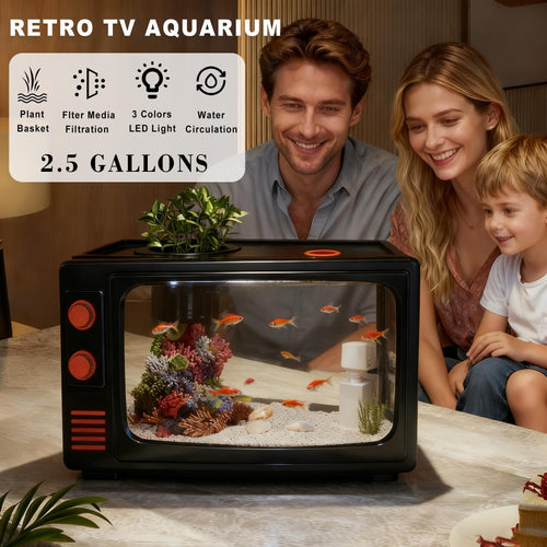 2.5 Gallon Fish Tank Kit with LED Lights, Filter & Plant Planter N83407