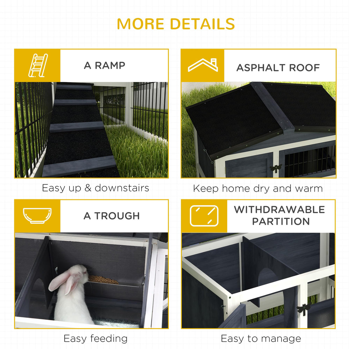2 Levels Outdoor Rabbit Hutch Dark Gray C944