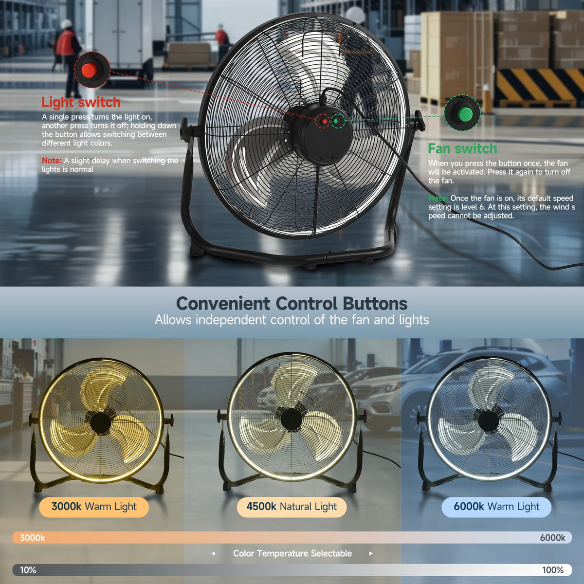 20" High Velocity Metal Floor Fan with Light B140126