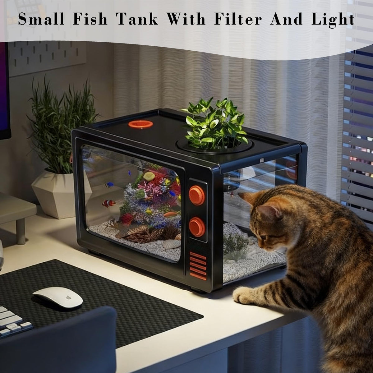 2.5 Gallon Fish Tank Kit with LED Lights, Filter & Plant Planter N83407